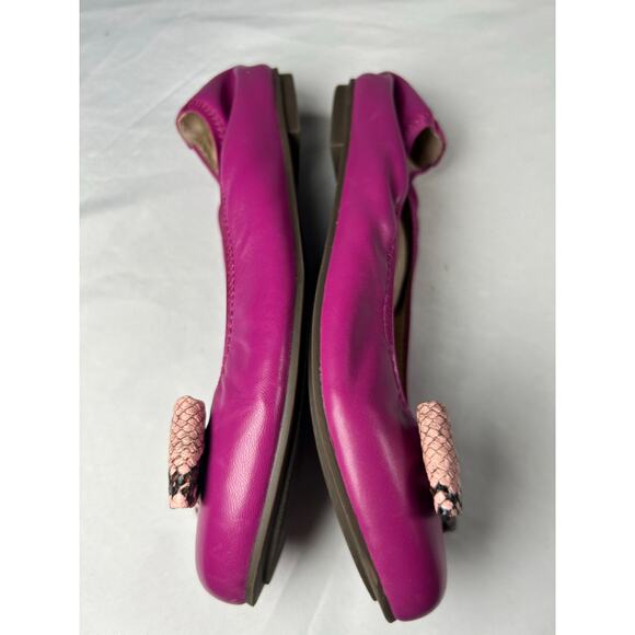 Vionic Zelda Women 8 Magenta coquette Swifty Snakeskin Bow Scrunch Support Flats - Picture 8 of 9